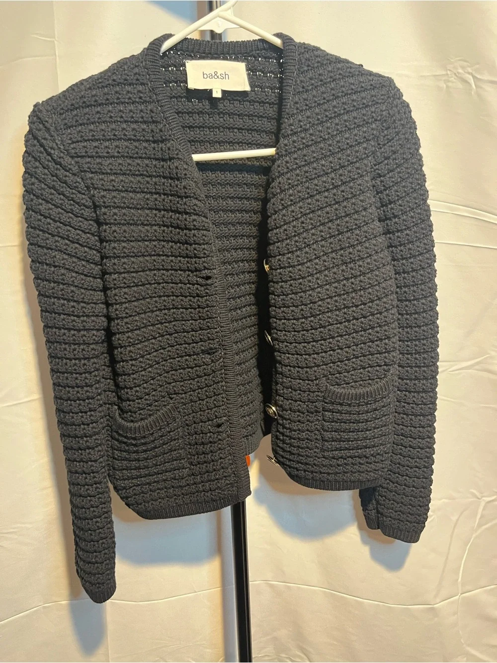 ba&sh Gaspard Crewneck Cotton-Blend textured knit Botton placket Cardigan Sz 1 - Picture 12 of 12